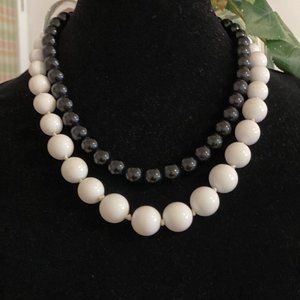 Vintage Black & White Costume Jewelry Beaded Necklaces